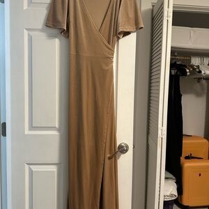 Elegant Tan Wrap Dress